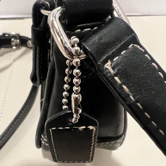 Coach Black Crossbody Bag with Buckle Detail and White Stitching - Picture 14 of 15